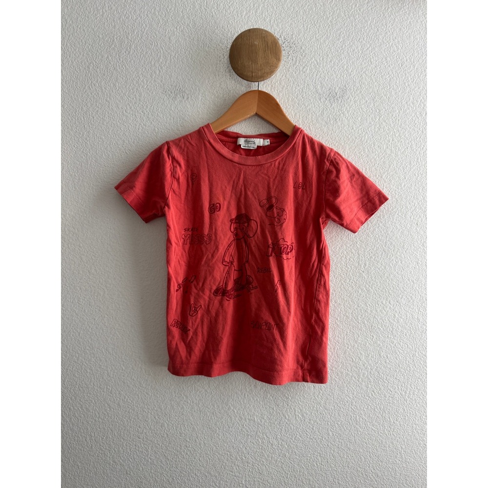 Bonpoint Kids Red Skateboarding Teddy Bear Graphic T-Shirt Size 6 Portugal